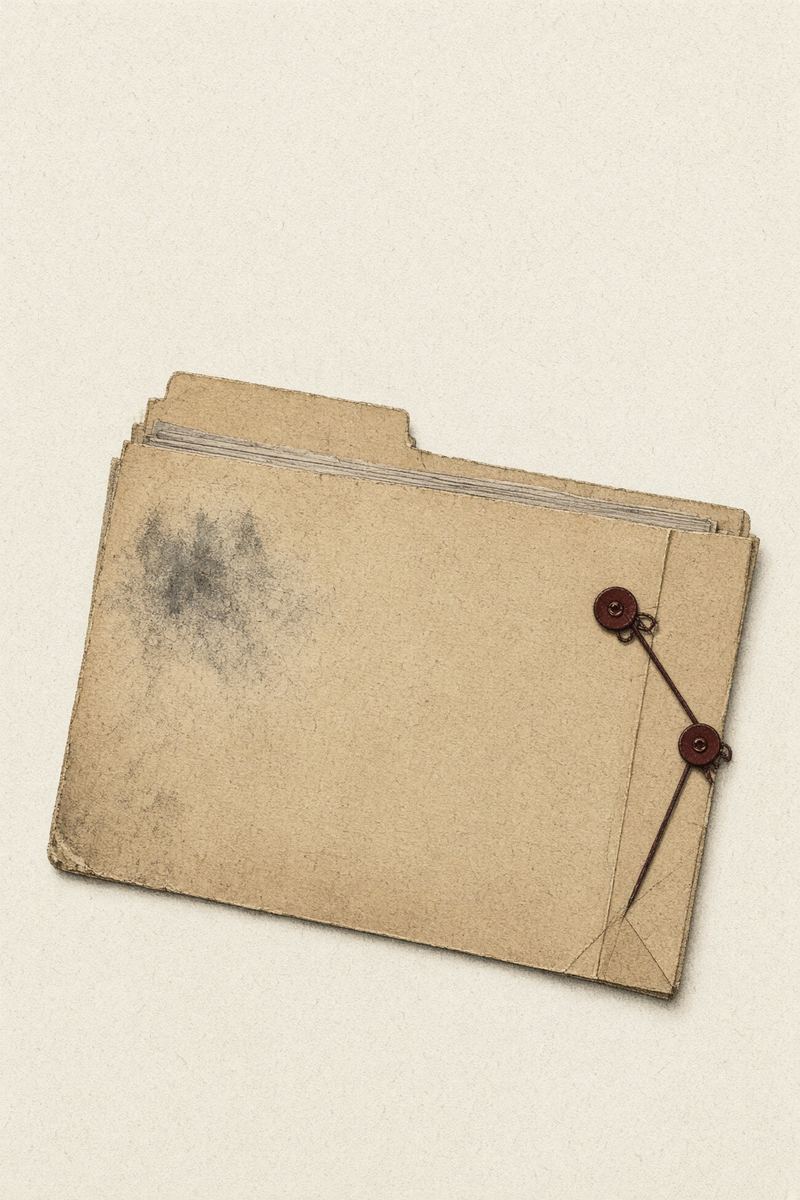 Cover: a manila dossier folder closed with a string and button.