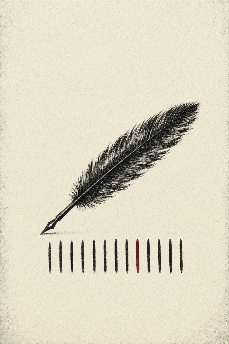 Cover: a quill across a blotter, with a row of ink tally marks.