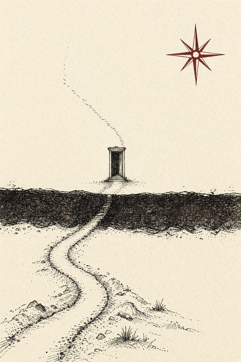 Cover: an ink map with a path crossing a doorway.